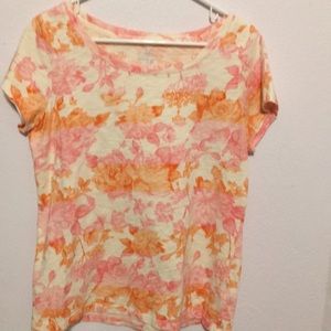 Beautiful Floral Lands End T pink/orange stretchy
